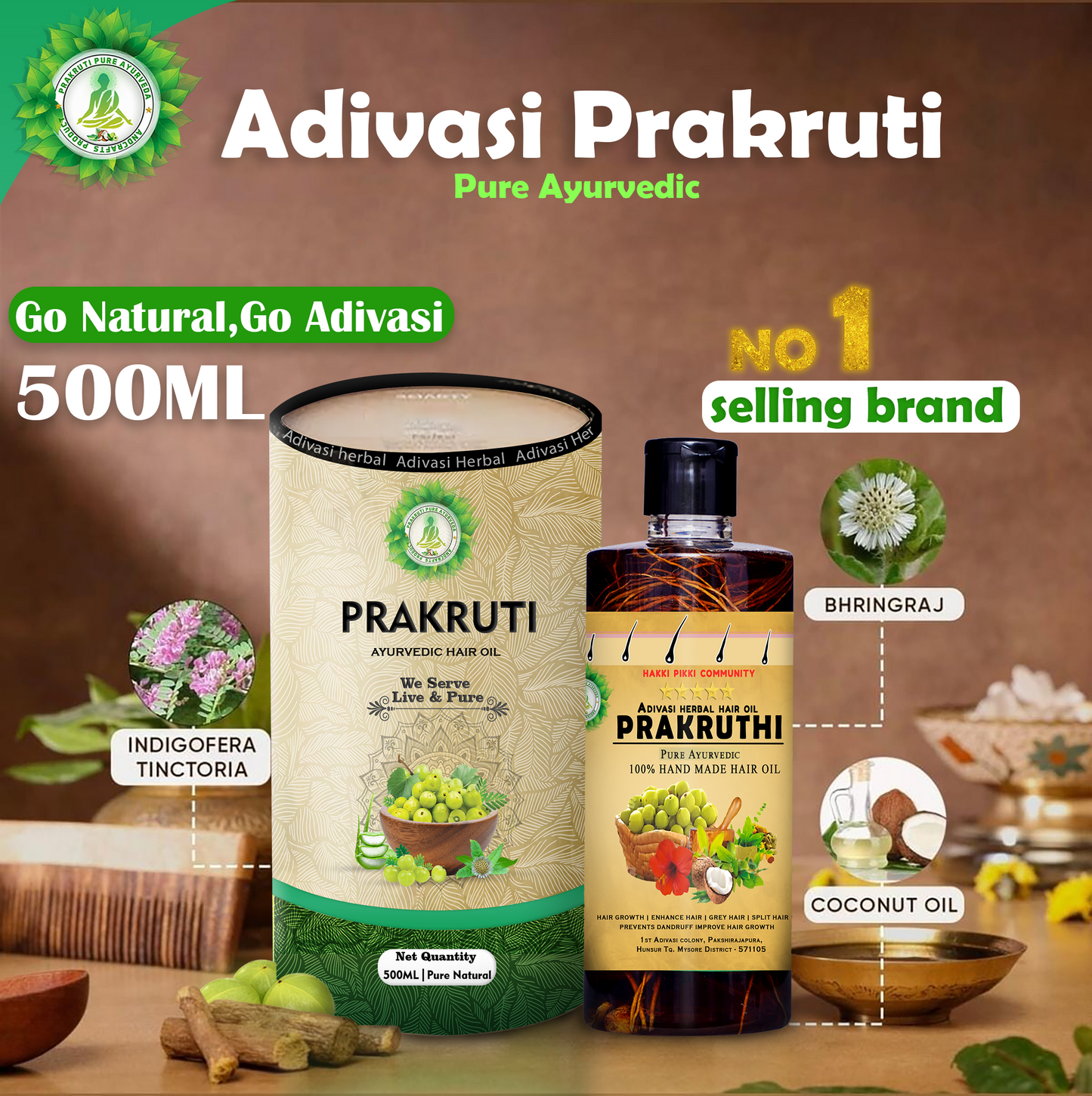 🔻 Adivasi Prakruthi Pure Ayurveda hair oil